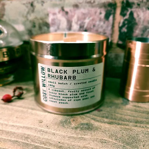 Black Plum & Rhubarb Premium Rose Gold Candle Tin - 20CL