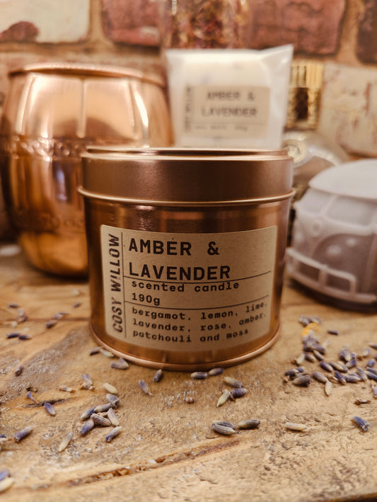 Amber & Lavender Rose gold candle tin